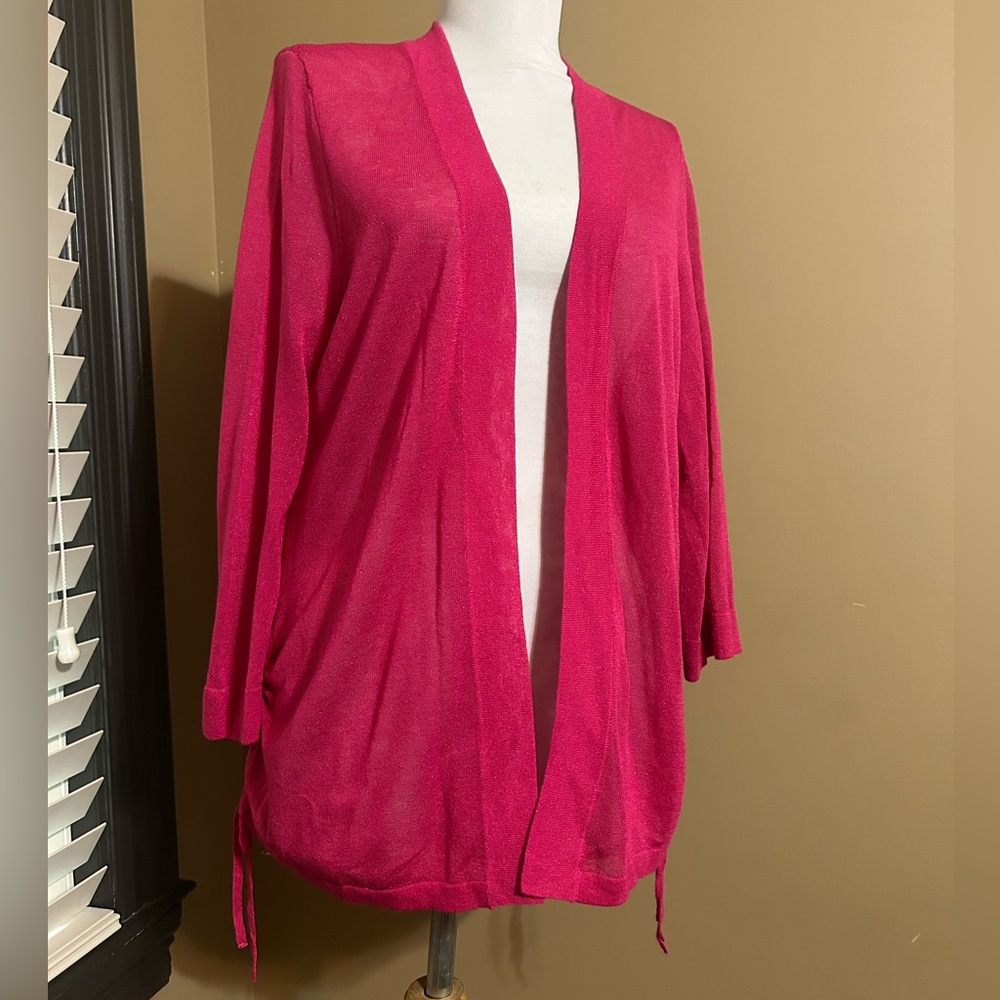 Chico's Side Ruched Rita Bright Pink Open-Front Cardigan Size 1 - Medium 8